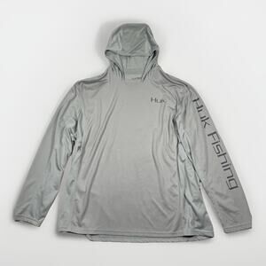 HUK Icon X Gray Performance Fishing Hoodie Mens Size 3XL UPF 50+ Long Sleeve